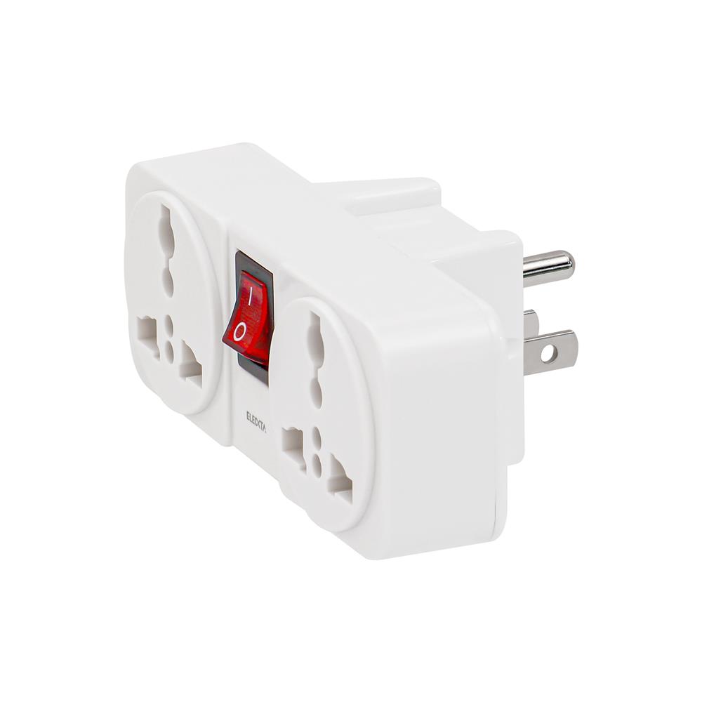 ปลั๊กแปลง 3 ขาแบน 2 ช่อง มีสวิตช์ ELECKTA ELTW-B 10 แอมป์ สีขาว