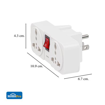 ปลั๊กแปลง 3 ขาแบน 2 ช่อง มีสวิตช์ ELECKTA ELTW-B 10 แอมป์ สีขาว_6