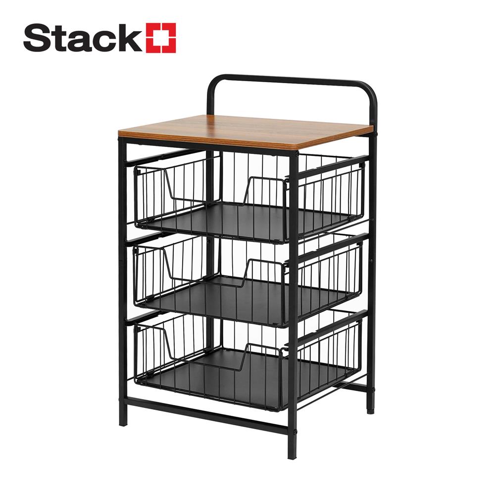 ชั้นลิ้นชัก 3 ชั้น พร้อม TOP ไม้ STACKO URBAN 40X32X69 ซม. สีดำ