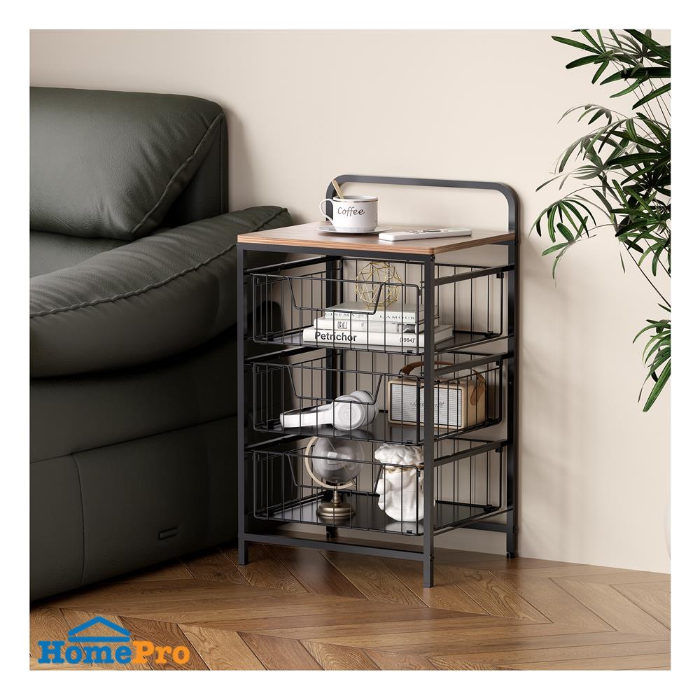 ชั้นลิ้นชัก 3 ชั้น พร้อม TOP ไม้ STACKO URBAN 40X32X69 ซม. สีดำ