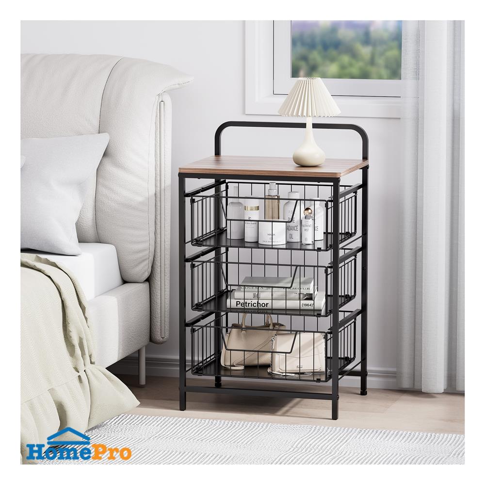 ชั้นลิ้นชัก 3 ชั้น พร้อม TOP ไม้ STACKO URBAN 40X32X69 ซม. สีดำ