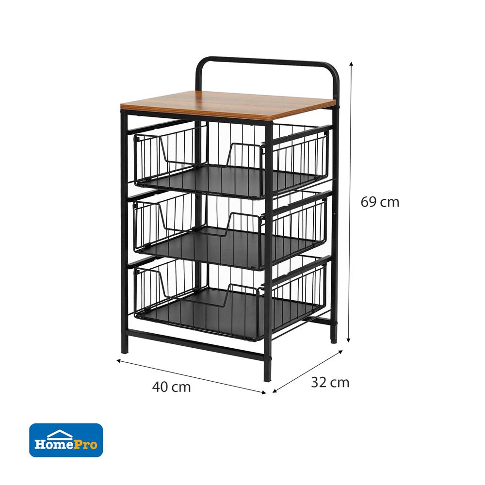 ชั้นลิ้นชัก 3 ชั้น พร้อม TOP ไม้ STACKO URBAN 40X32X69 ซม. สีดำ