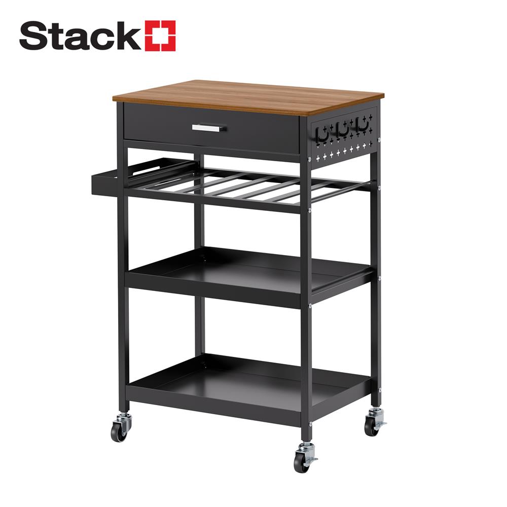 ชั้นวางของเหล็ก 3 ชั้น พร้อมลิ้นชัก มีล้อ STACKO URBAN 66.5X40X89 ซม. สีดำ