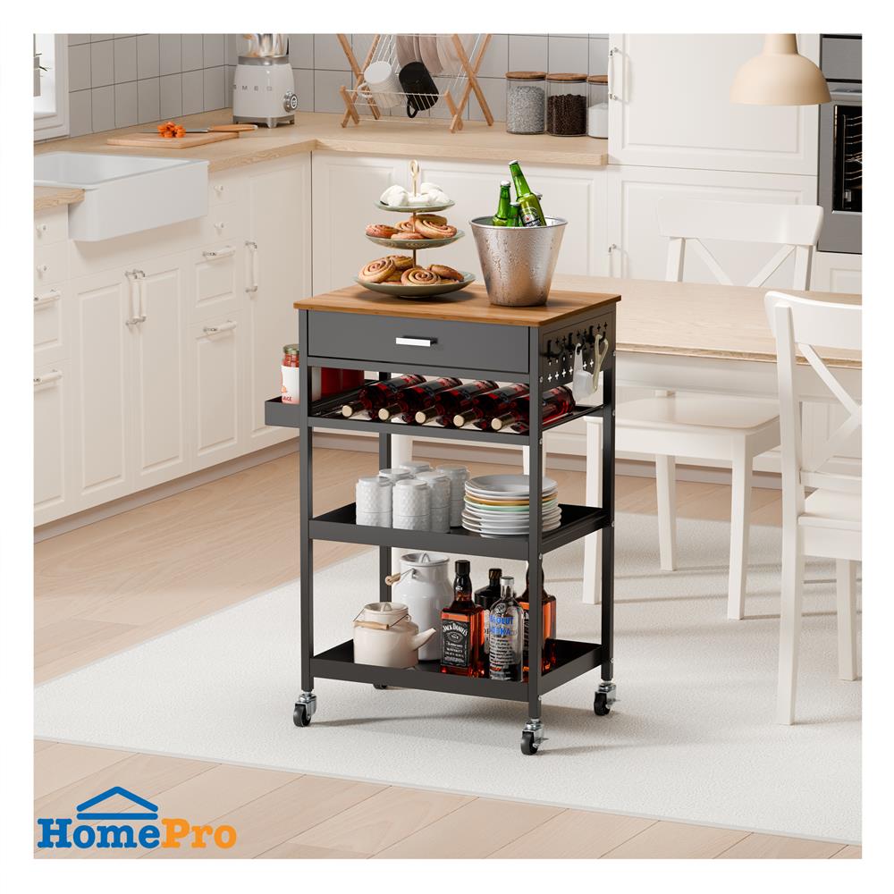 ชั้นวางของเหล็ก 3 ชั้น พร้อมลิ้นชัก มีล้อ STACKO URBAN 66.5X40X89 ซม. สีดำ