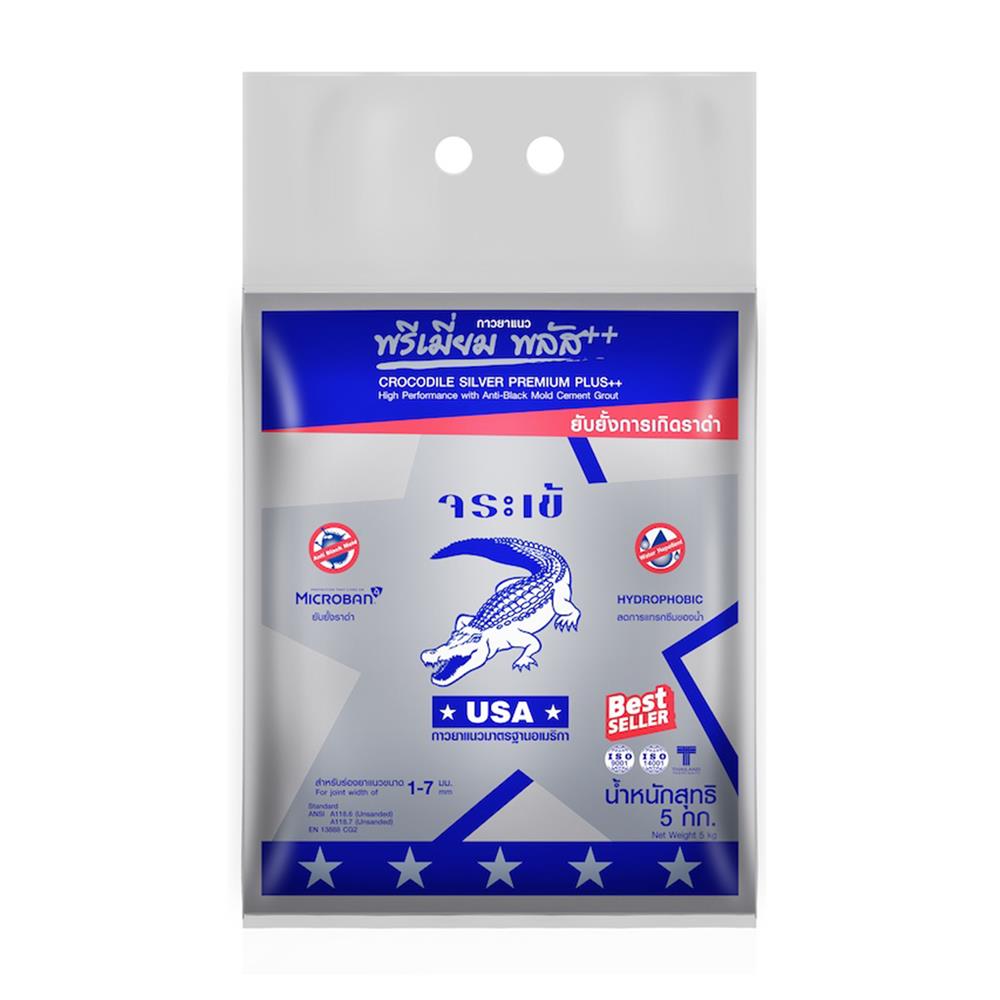 กาวยาแนว จระเข้ พรีเมี่ยม พลัส เงิน 5 กก. สีเทาปะการัง