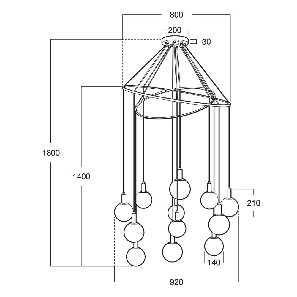 ไฟช่อ LUMAX 01-03093 สีขาว/ทอง/ดำ 12 หัว