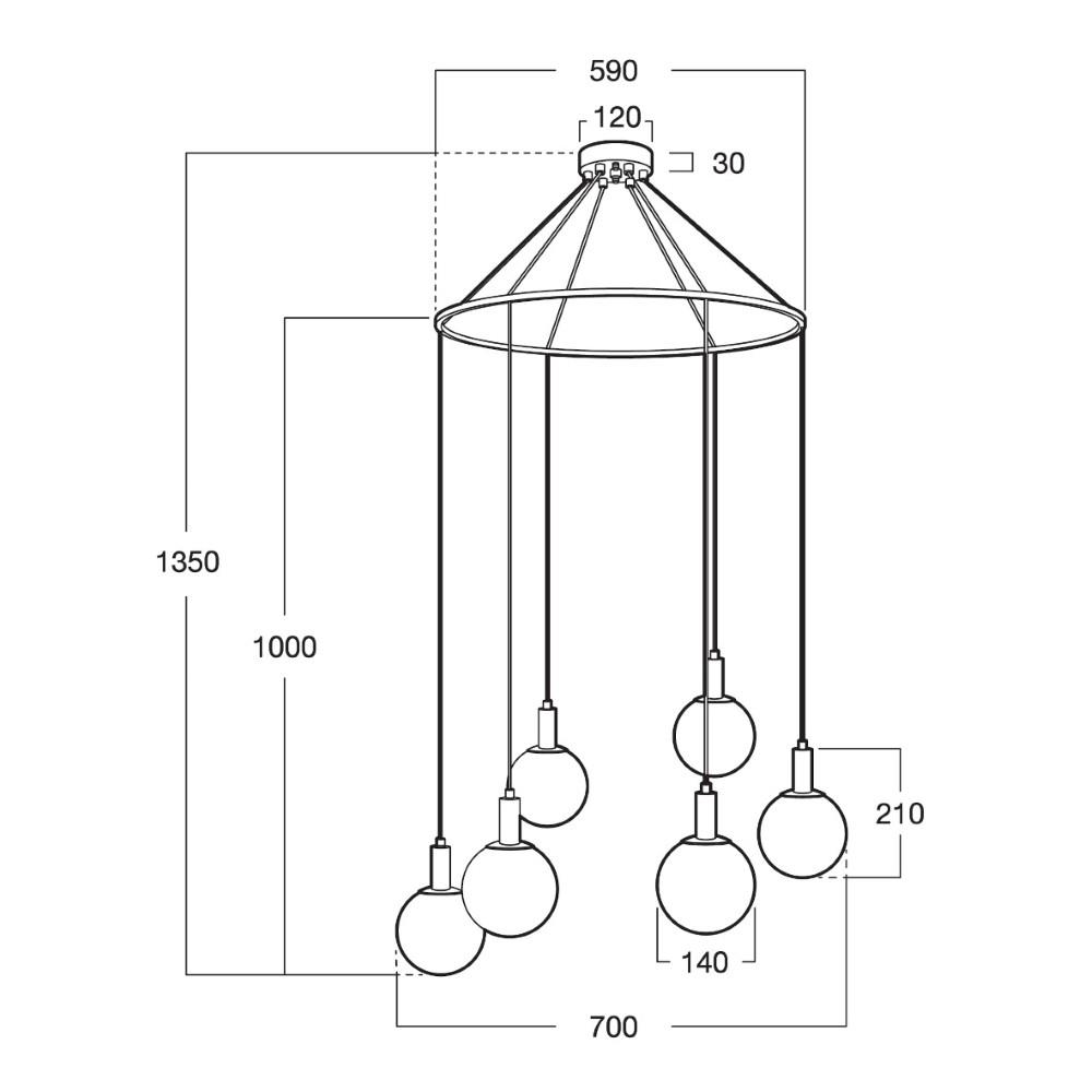 ไฟช่อ LUMAX 01-03092 สีขาว/ดำ/ทอง 6 หัว