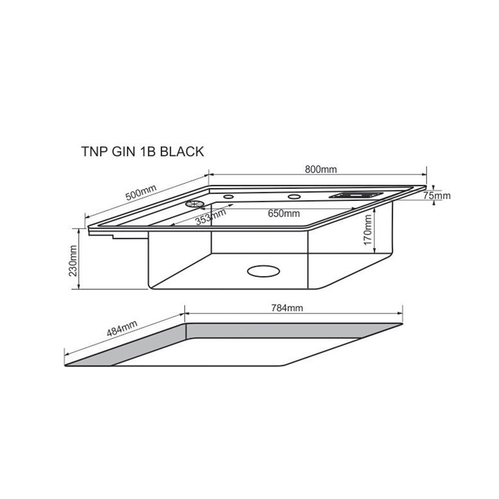 ซิงค์ฝัง 1 หลุม TECNOPLUS GIN 1B สีดำ