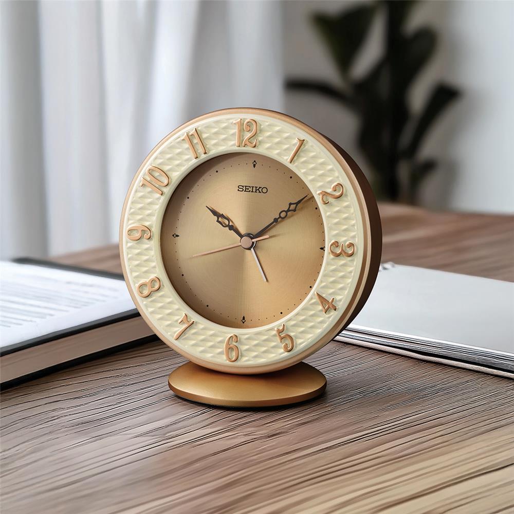 นาฬิกาตั้งโต๊ะ SEIKO CLOCKS QXE066P 4.3X4.7 นิ้ว สี PINK GOLD