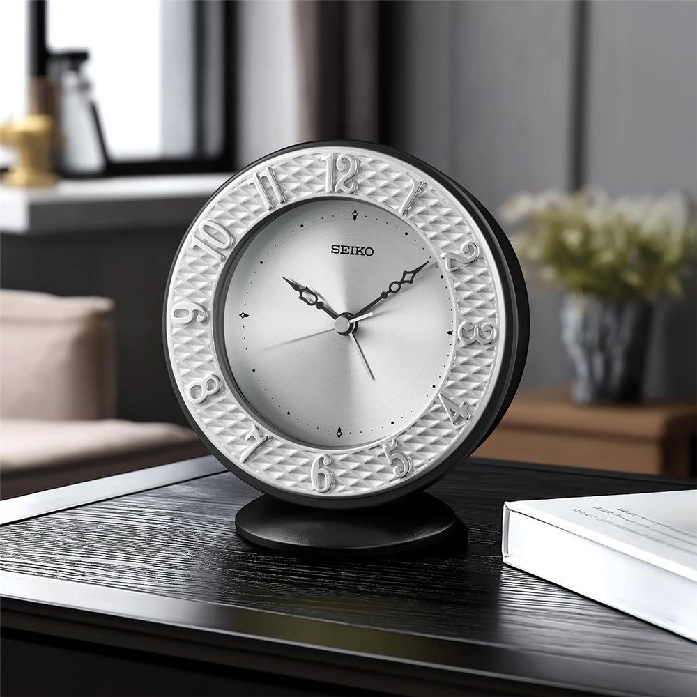 นาฬิกาตั้งโต๊ะ SEIKO CLOCKS QXE066K 4.3X4.7 นิ้ว สีเงิน