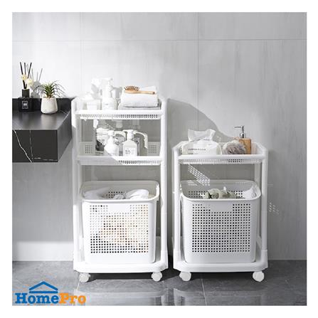 ตะกร้าผ้าเหลี่ยมมีล้อ 2 ชั้น PLIM KIRA สีขาว_4