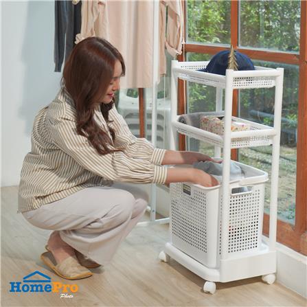 ตะกร้าผ้าเหลี่ยมมีล้อ 3 ชั้น PLIM KIRA สีขาว_4