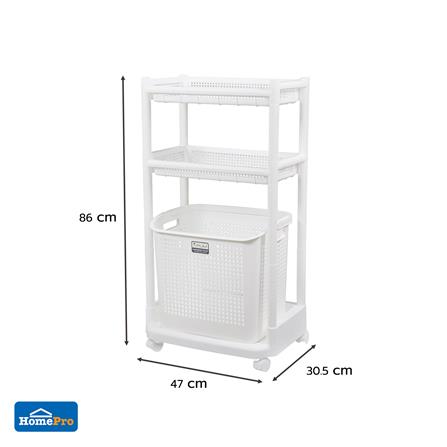 ตะกร้าผ้าเหลี่ยมมีล้อ 3 ชั้น PLIM KIRA สีขาว_5