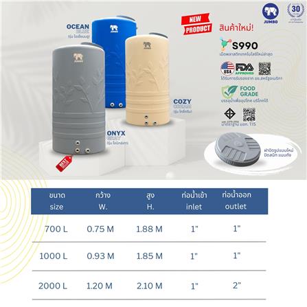 ถังเก็บน้ำ JUMBO OCEAN 2000 ลิตร สีน้ำเงิน_2