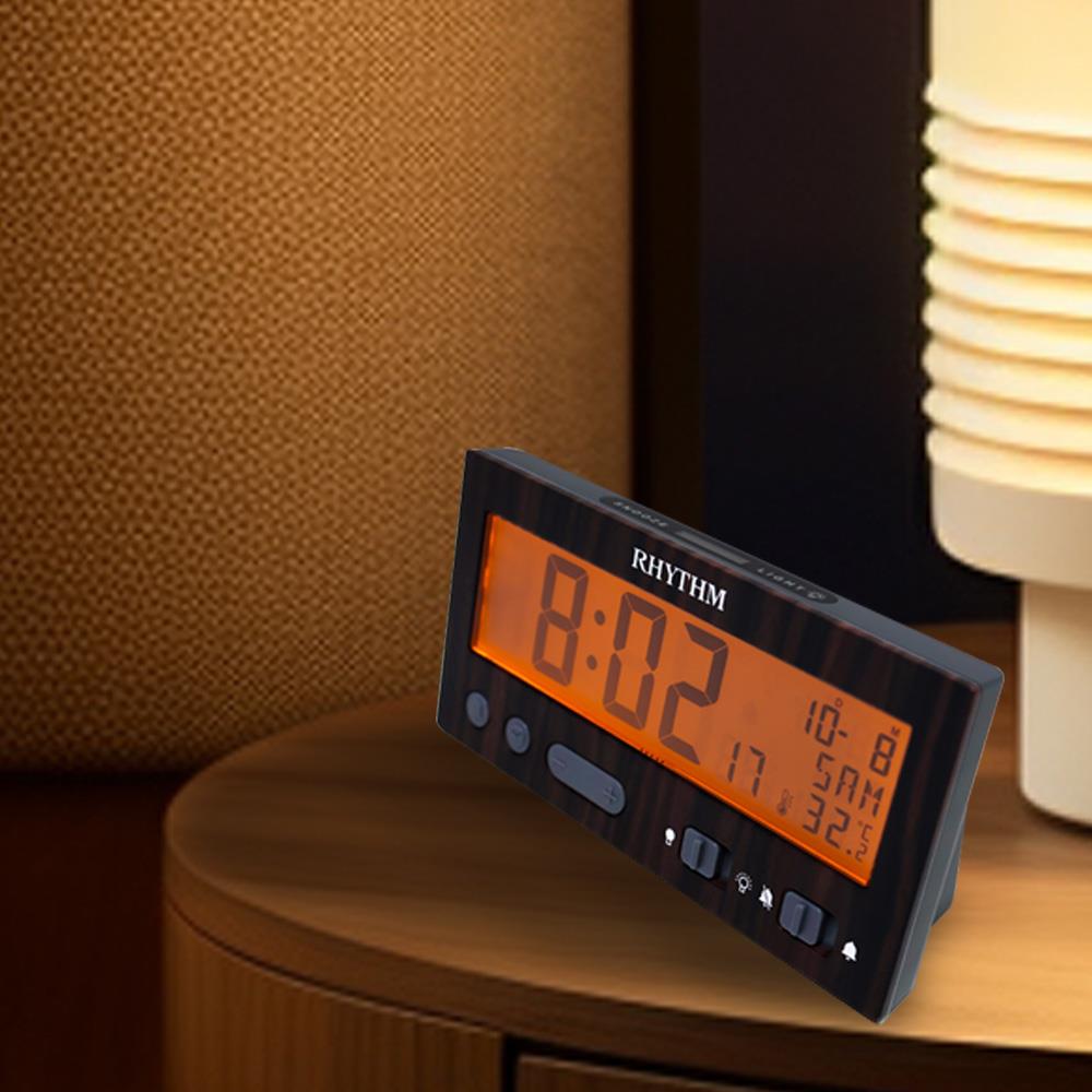 นาฬิกาปลุกดิจิทัล RHYTHM LCT108NR06 5.1X2.5 นิ้ว สีน้ำตาล