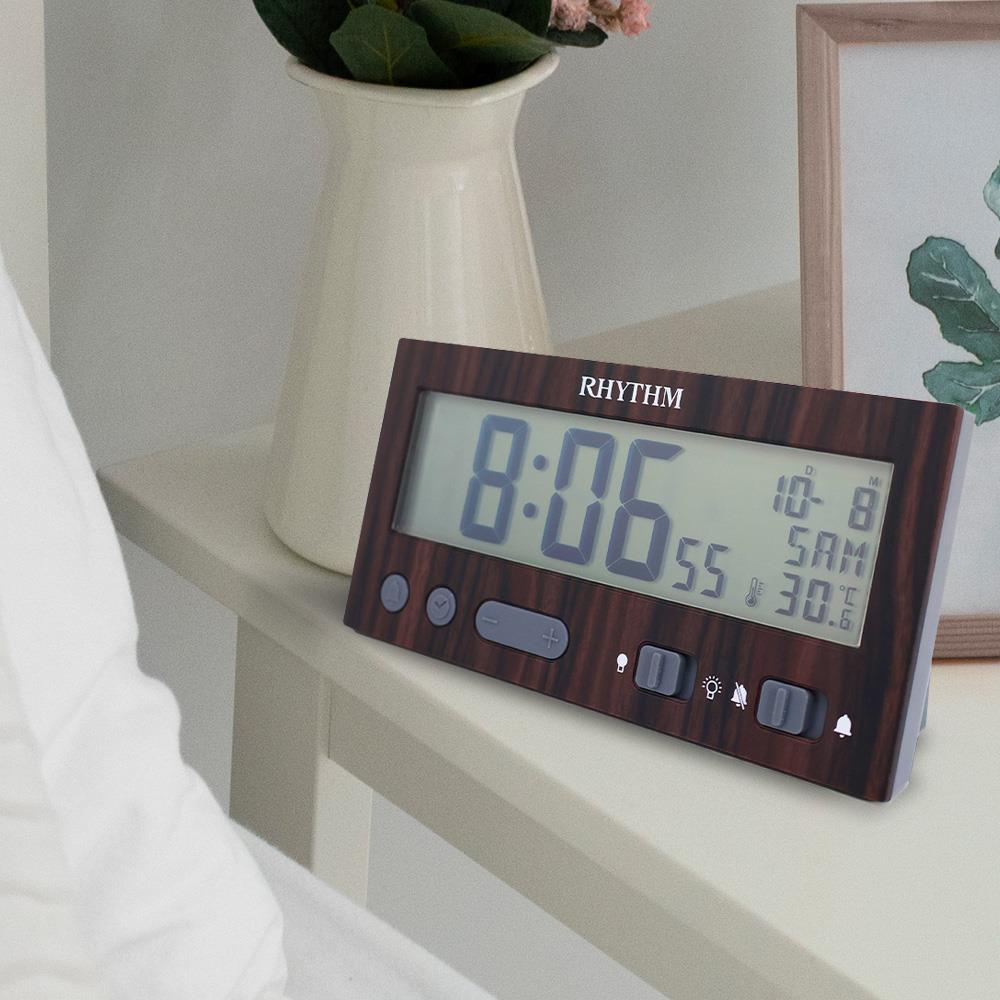 นาฬิกาปลุกดิจิทัล RHYTHM LCT108NR06 5.1X2.5 นิ้ว สีน้ำตาล