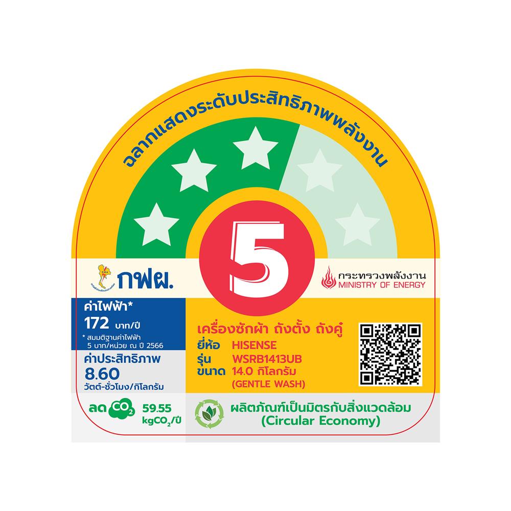 เครื่องซักผ้า 2 ถัง HISENSE WSRB1413UB 14 กก. สีขาว-ดำ