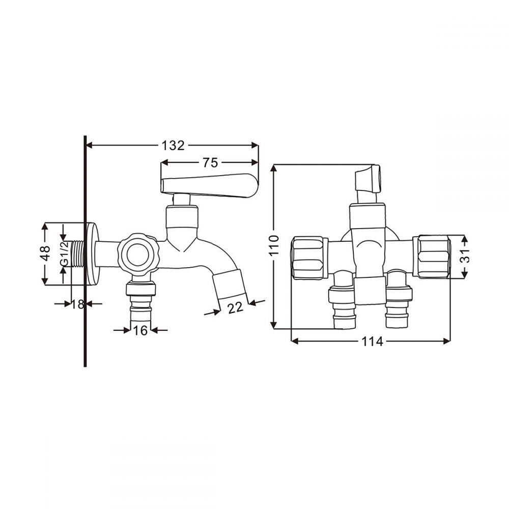 ก๊อกล้างพื้น 3 ทาง RASLAND RA A126-A2233
