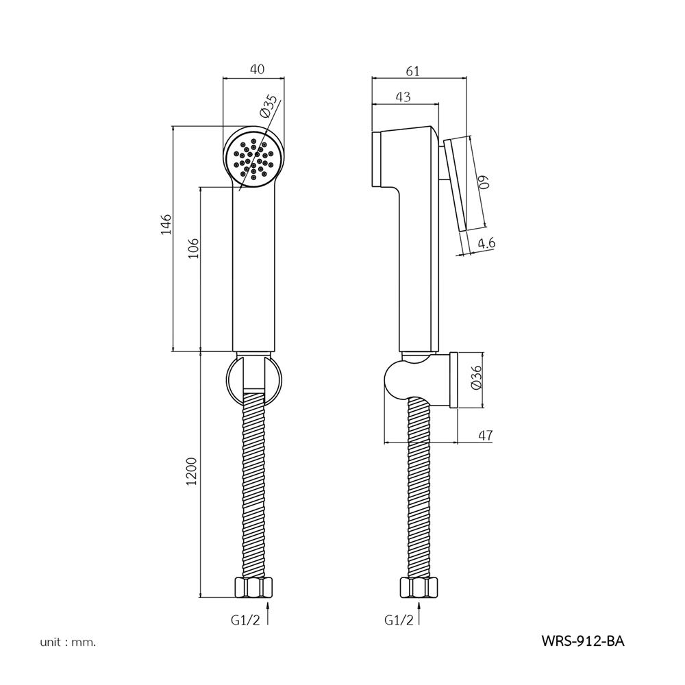 สายฉีดชำระครบชุด WS WRS-912-BA สีดำ