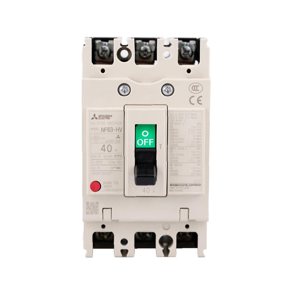 เซอร์กิตเบรกเกอร์ 3 โพล 3 เฟส MITSUBISHI NF63HV 40 แอมป์ 10 KA 380 โวลต์