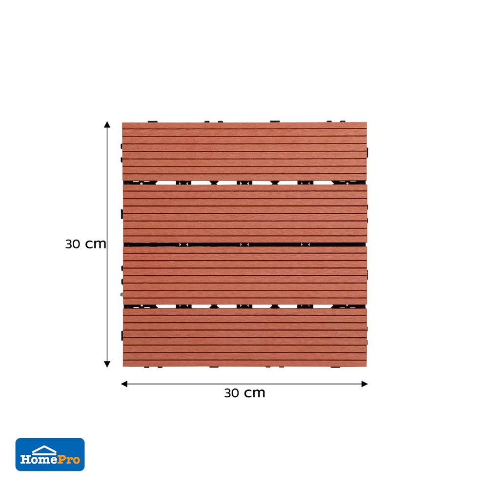 แผ่นทางเท้า WPC ลายตรง SPRING 30X30 ซม. สีน้ำตาลแดง