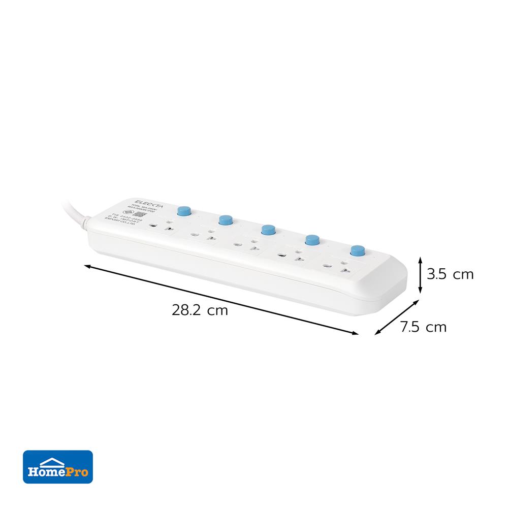 รางปลั๊กไฟ 5 ช่อง 5 สวิตซ์ ELECKTA 815 16 แอมป์ 3 ม.