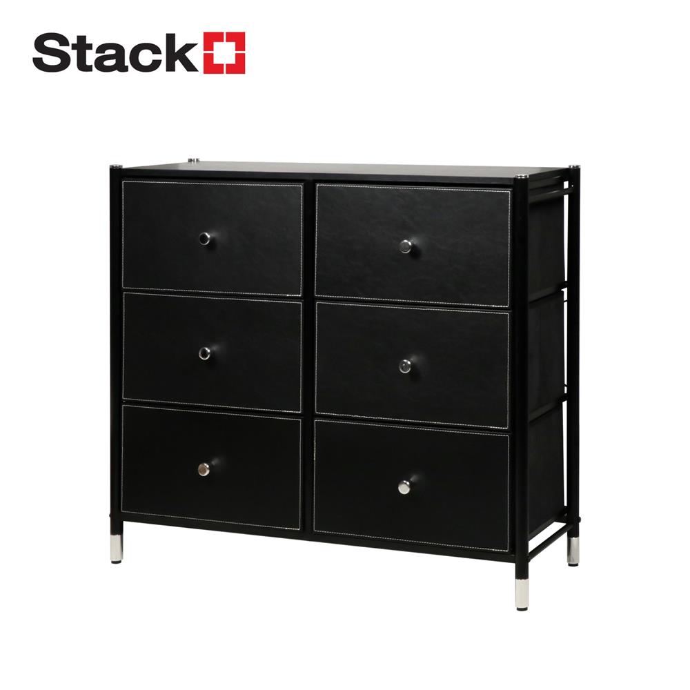 ชั้นลิ้นชักหนัง 6 ช่อง STACKO LUZZO 88.5X30X76.3 ซม. สีดำ_0