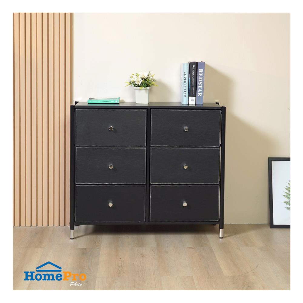 ชั้นลิ้นชักหนัง 6 ช่อง STACKO LUZZO 88.5X30X76.3 ซม. สีดำ