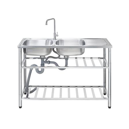 ซิงค์ขาตั้ง 2 หลุม 1 ที่พัก MESTER PSR120 สีเงิน_0