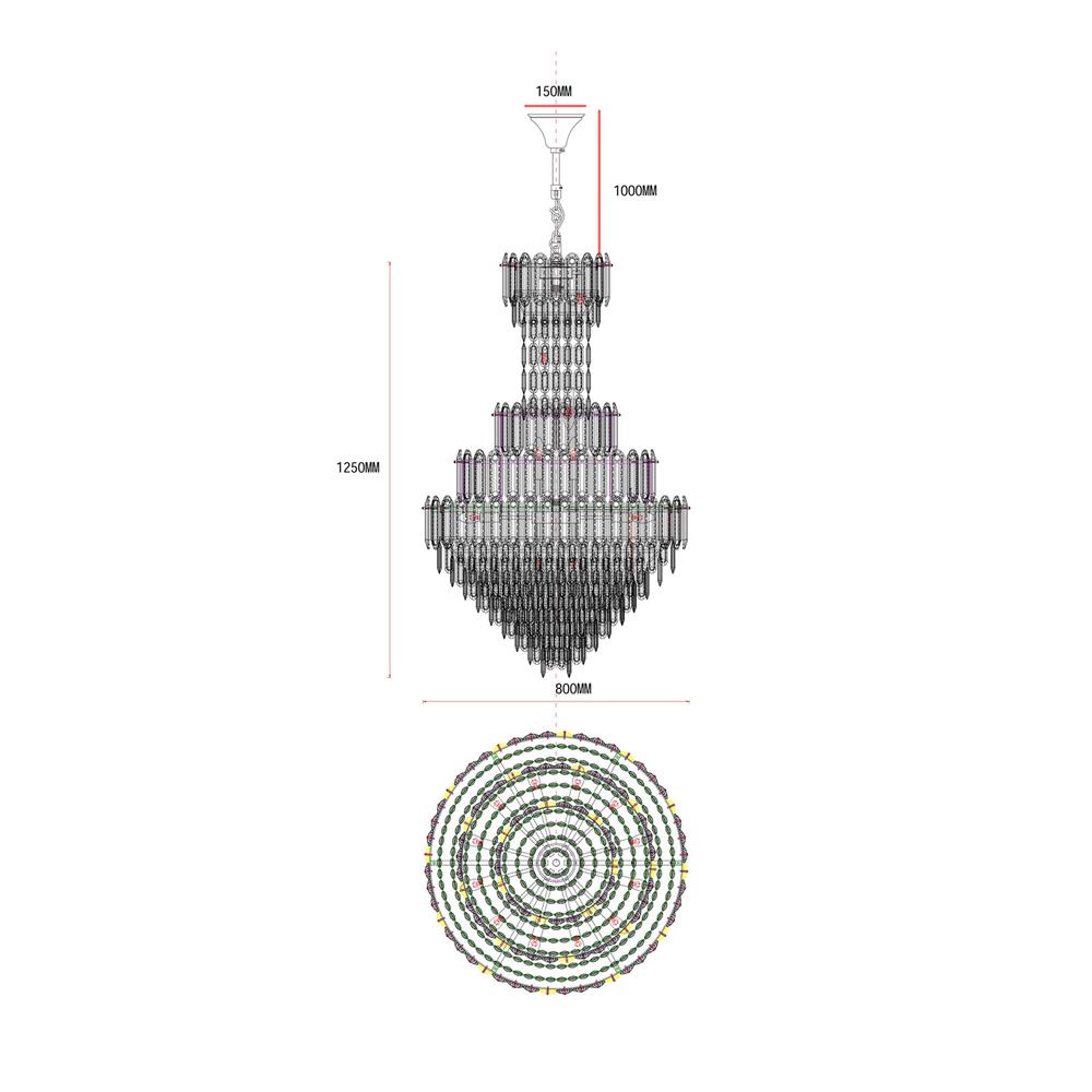 ไฟช่อ CARINI KM8638-D800 สีเงิน/ใส/น้ำตาล 25 หัว