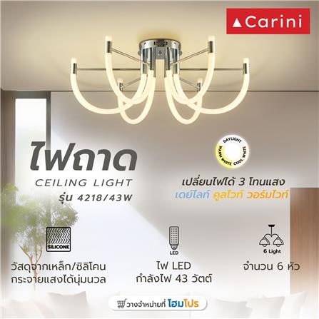 ไฟถาด LED CARINI 4218/43W 43 วัตต์ DAYLIGHT/COOL WHITE/WARM WHITE สีขาว/เงิน 6 หัว_2
