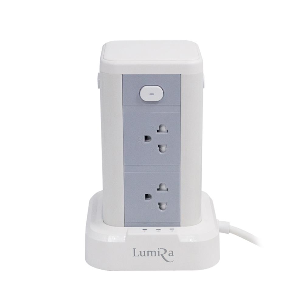 รางปลั๊กไฟทาวเวอร์ 8 ช่อง 4 สวิตซ์ 3USB/3USB-C LUMIRA LS-208 3 ม. สีขาว