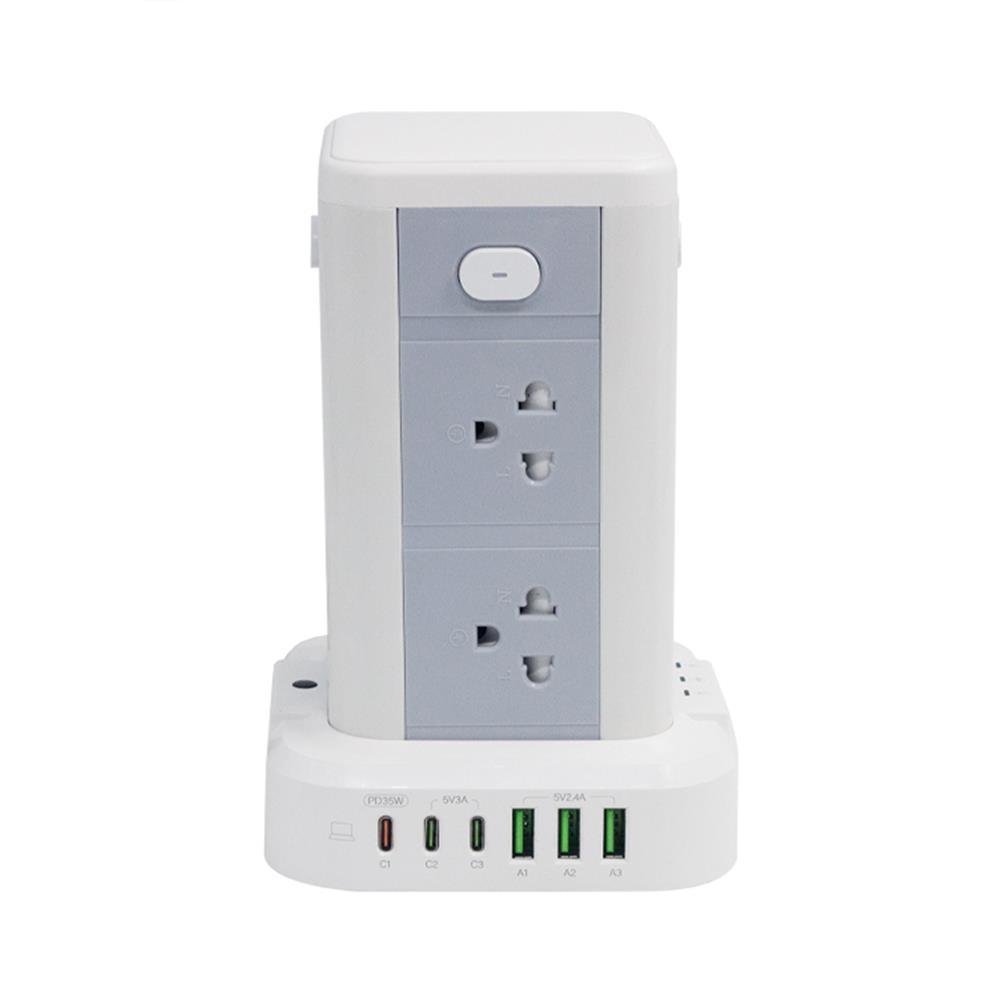 รางปลั๊กไฟทาวเวอร์ 8 ช่อง 4 สวิตซ์ 3USB/3USB-C LUMIRA LS-208 3 ม. สีขาว