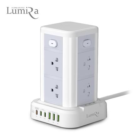รางปลั๊กไฟทาวเวอร์ 8 ช่อง 4 สวิตซ์ 3USB/3USB-C LUMIRA LS-208 3 ม. สีขาว_0