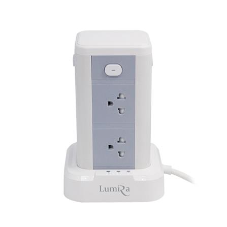 รางปลั๊กไฟทาวเวอร์ 8 ช่อง 4 สวิตซ์ 3USB/3USB-C LUMIRA LS-208 3 ม. สีขาว_1