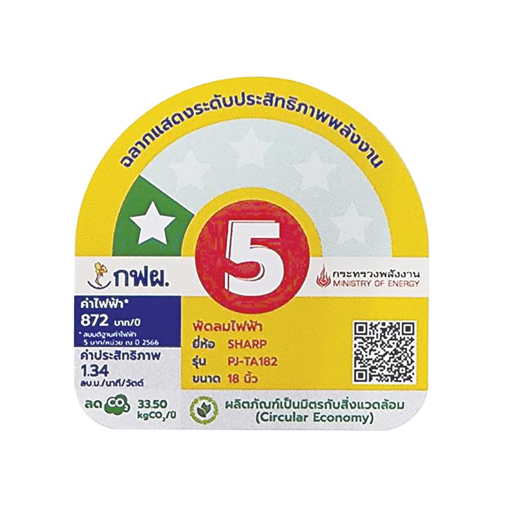 พัดลมตั้งโต๊ะ 18 นิ้ว SHARP PJ-TA182BB สีฟ้า