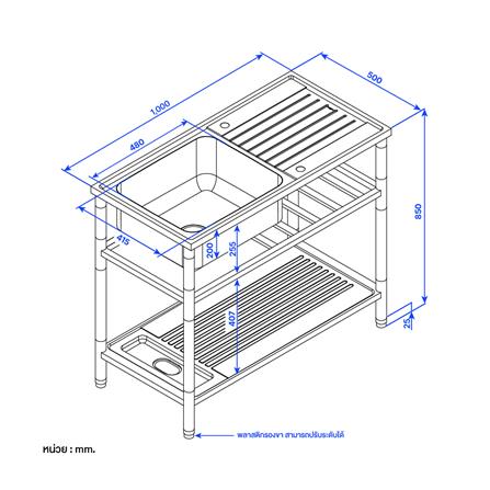 ซิงค์ขาตั้ง 1 หลุม 1 ที่พัก MEX PSC100ML สีเงิน_5
