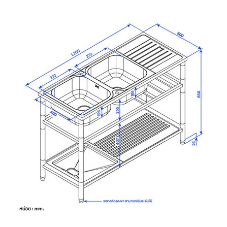 ซิงค์ขาตั้ง 2 หลุม 1 ที่พัก MEX PSC1200ML สีเงิน_5