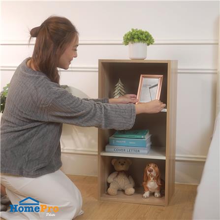 ตู้โล่ง 3 ช่อง FURDINI FINE ลายไม้/ครีมขาวผ้า_4