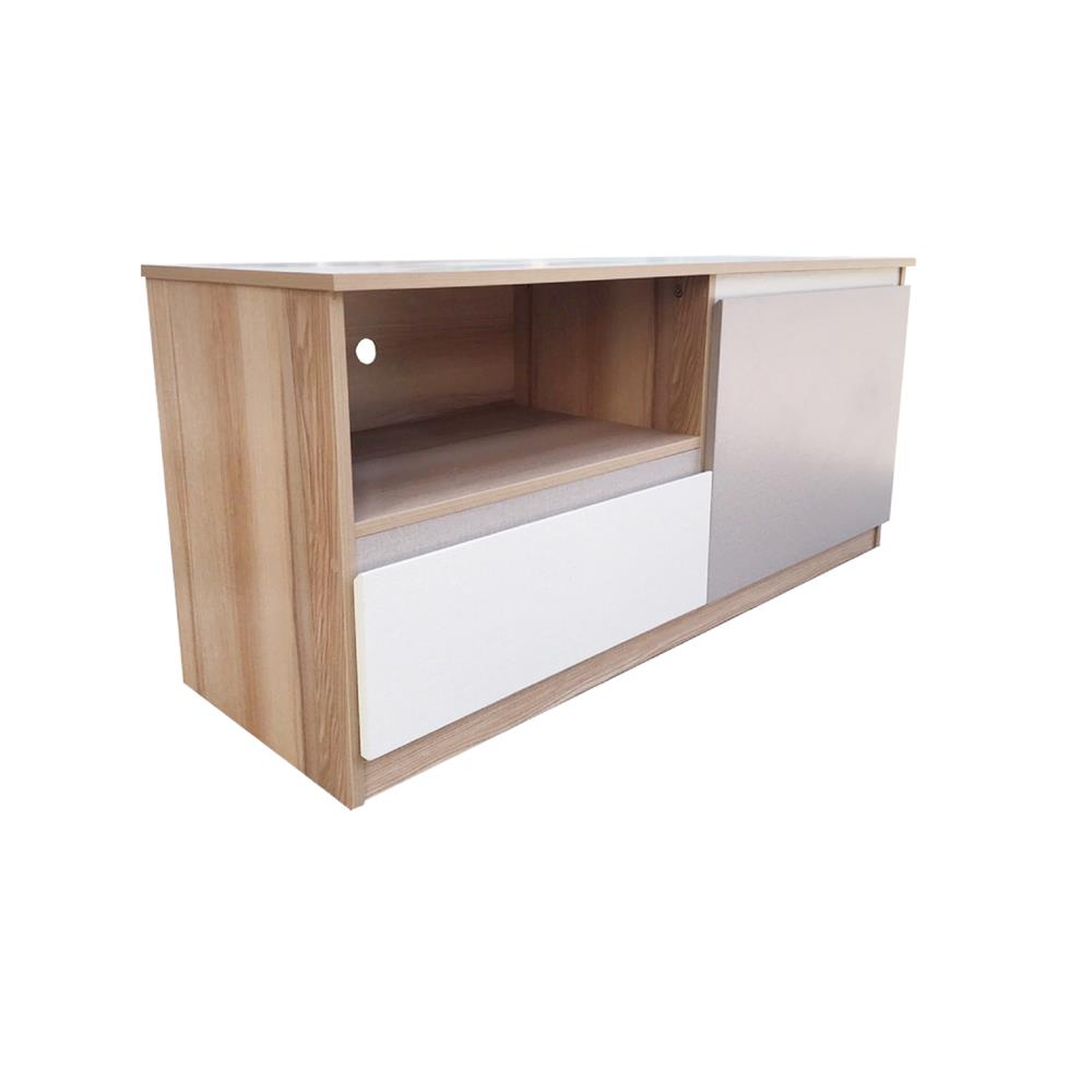 ตู้วางทีวี FURDINI FINE 120 ซม. ลายไม้/ครีมขาวผ้า