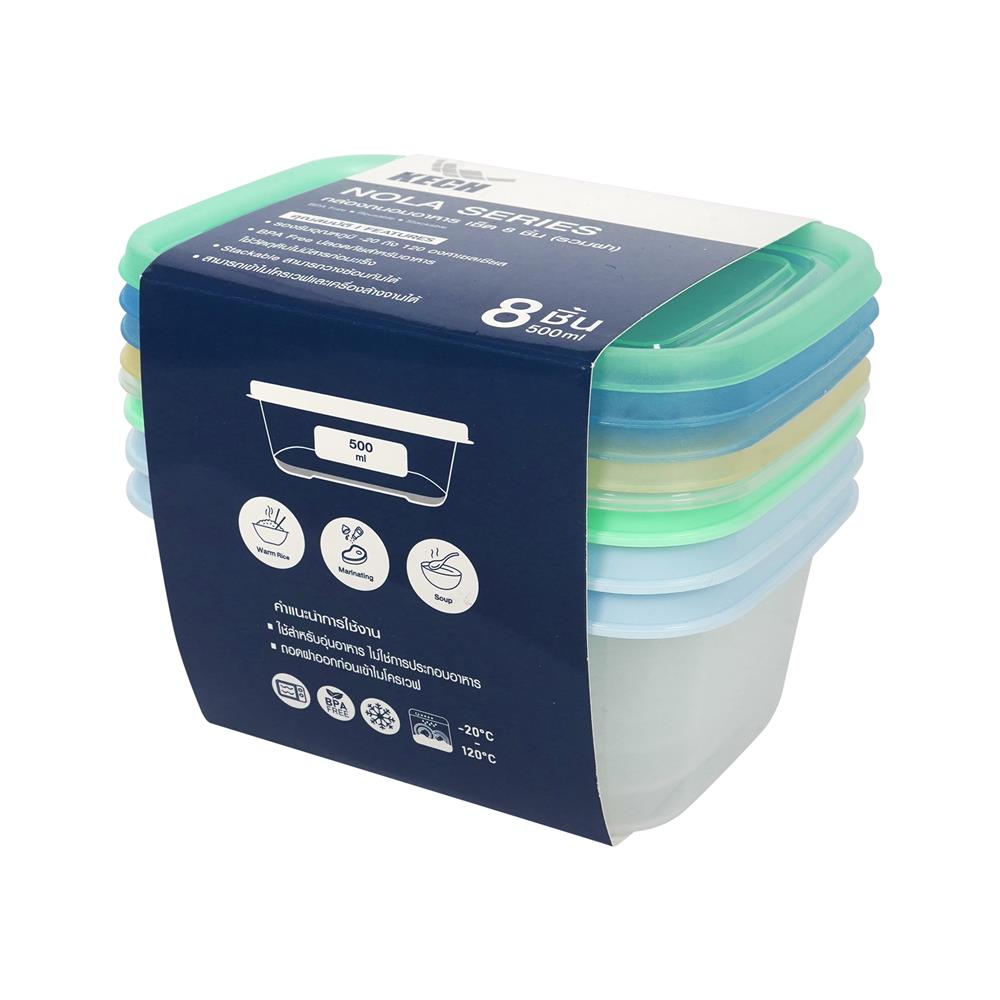 กล่องอาหารเหลี่ยม 0.5 ลิตร KECH NOLA หลากสี (แพ็ก 4 ชิ้น)