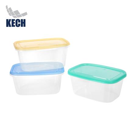 กล่องอาหารเหลี่ยม 1 ลิตร KECH NOLA หลากสี (แพ็ก 3 ชิ้น)_0