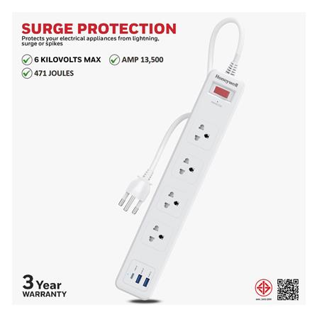 ปลั๊กป้องกันไฟกระชาก 4 ช่อง 2 USB 1 PD HONEYWELL_2