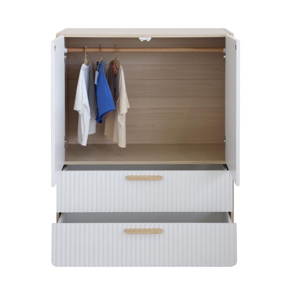 ตู้เสื้อผ้าเด็ก 2 บานเปิด มีลิ้นชัก OYAKOO LUNA 83 ซม. สีขาว/ลายไม้