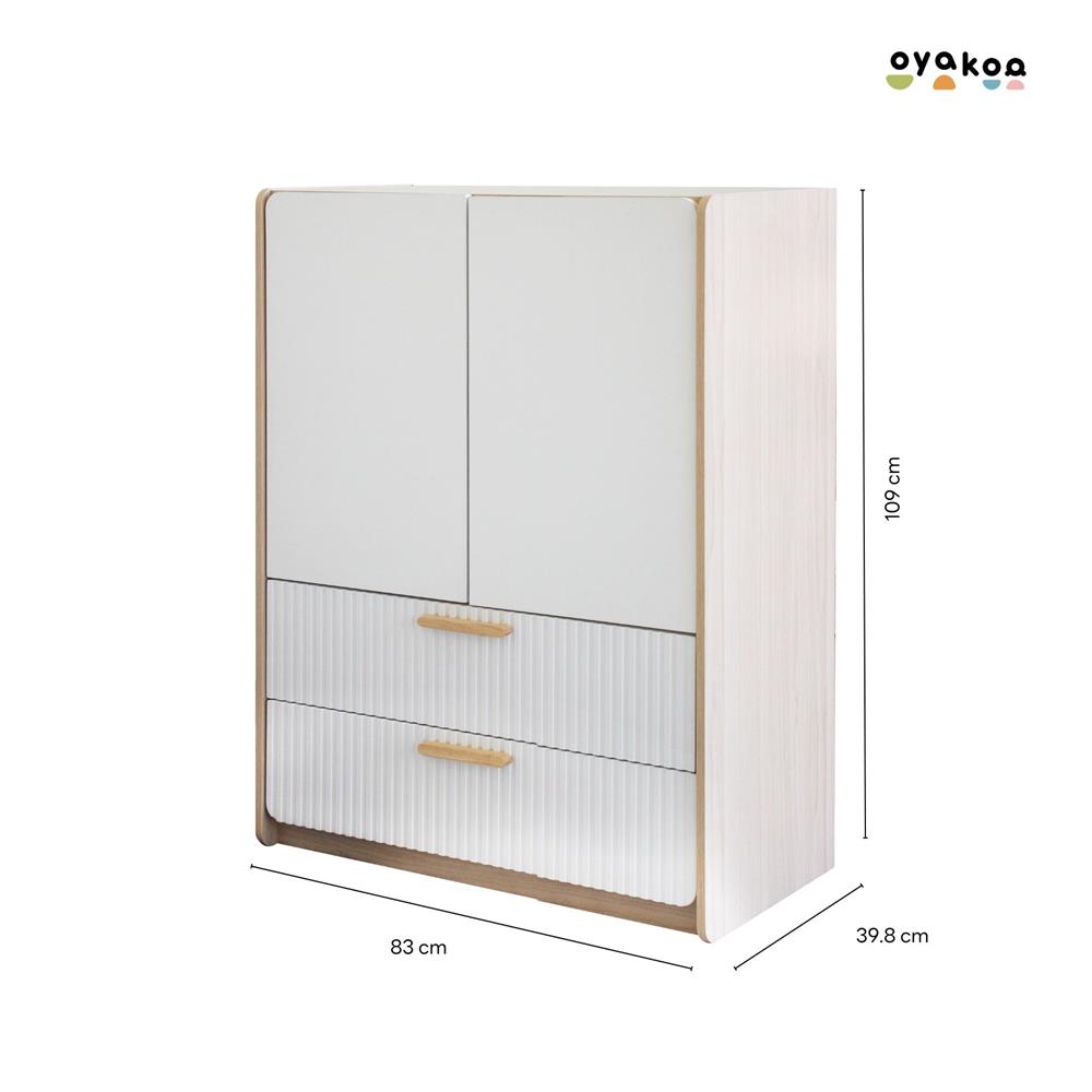 ตู้เสื้อผ้าเด็ก 2 บานเปิด มีลิ้นชัก OYAKOO LUNA 83 ซม. สีขาว/ลายไม้