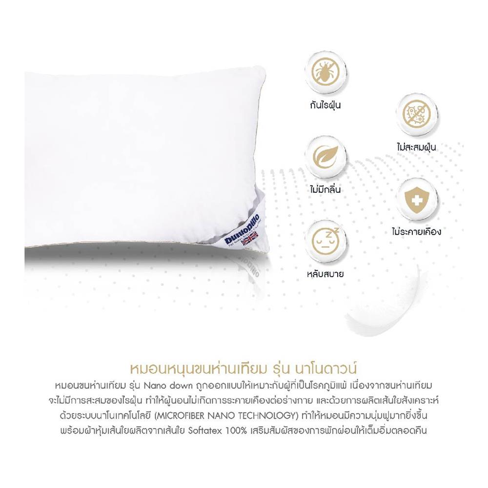 หมอนหนุน ใยสังเคราะห์ DUNLOPILLO NANO DOWN MEDIUM 50x75 ซม. สีขาว