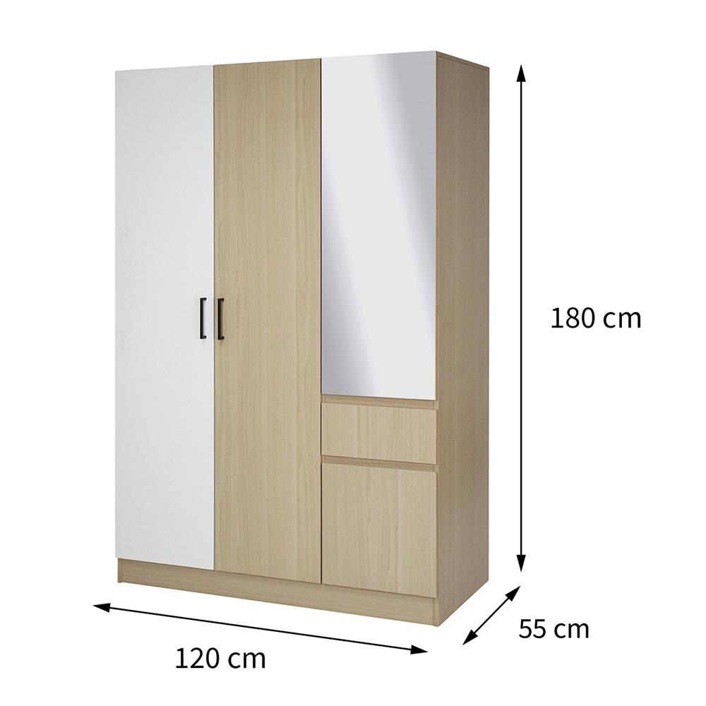 ตู้เสื้อผ้า 2 บานเปิด FURDINI PROGRET 120 ซม. สีโอ๊ค/ขาว