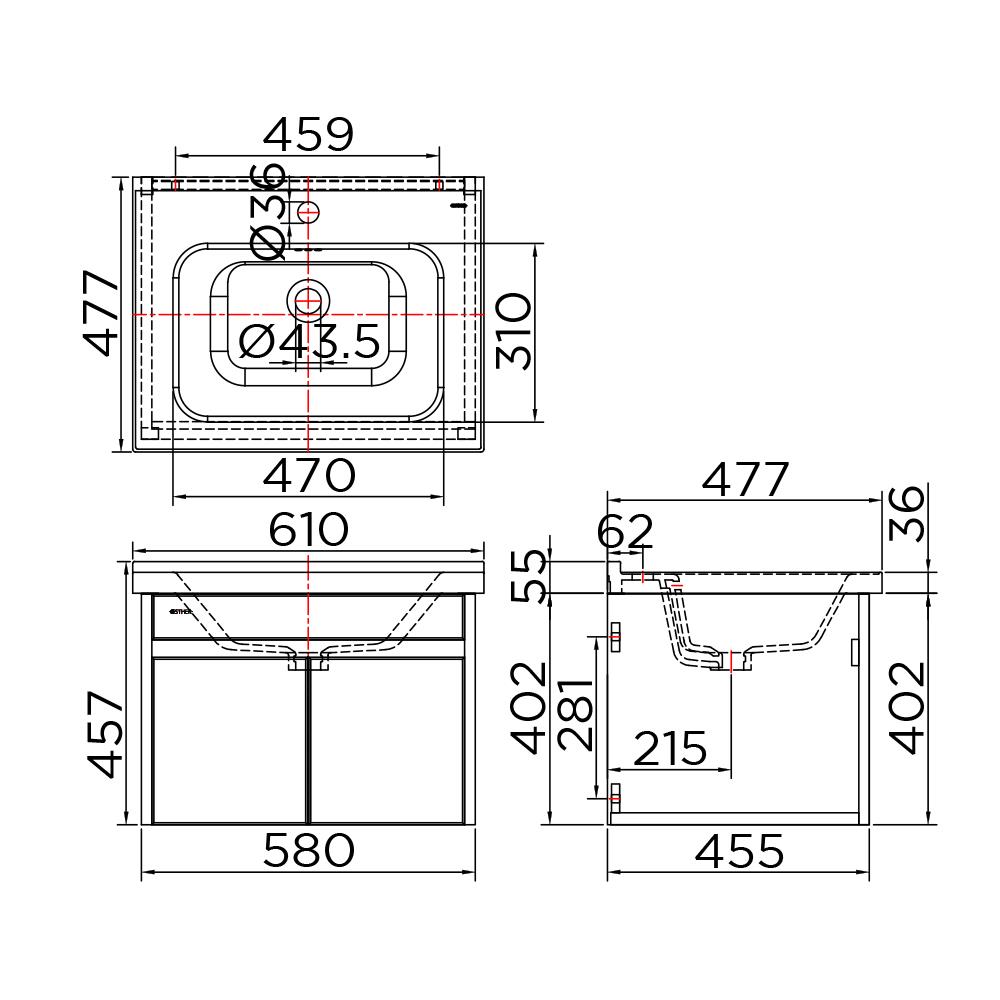 อ่างเคาน์เตอร์ ESTHER EWB-02-002-04 สีขาว-ดำ
