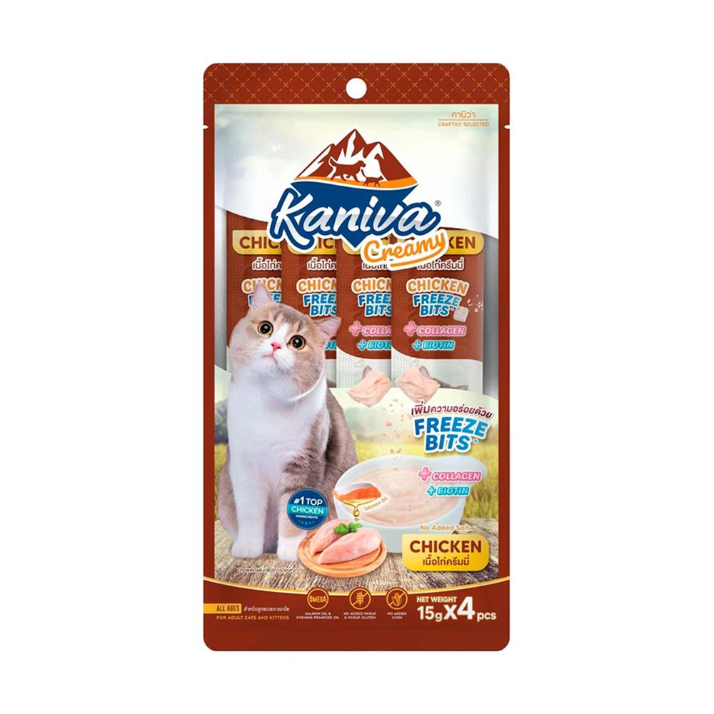 ขนมแมวเลีย KANIVA CREAMY เนื้อไก่ครีมมี่ 15 ก. x 4 ซอง
