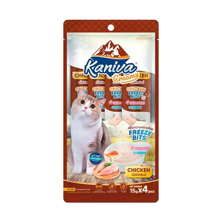 ขนมแมวเลีย KANIVA CREAMY เนื้อไก่ครีมมี่ 15 ก. x 4 ซอง_0